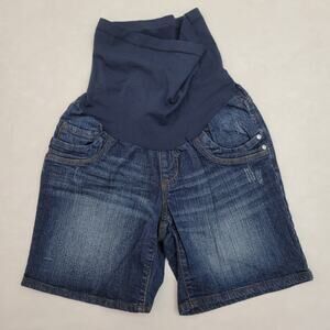 Motherhood Maternity Jean Shorts Blue Denim Embroidered Pockets Womens Small